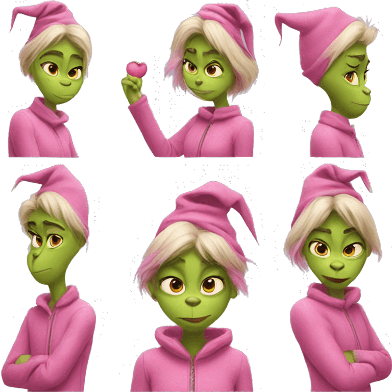 The grinch wearing a pink outfit emoji