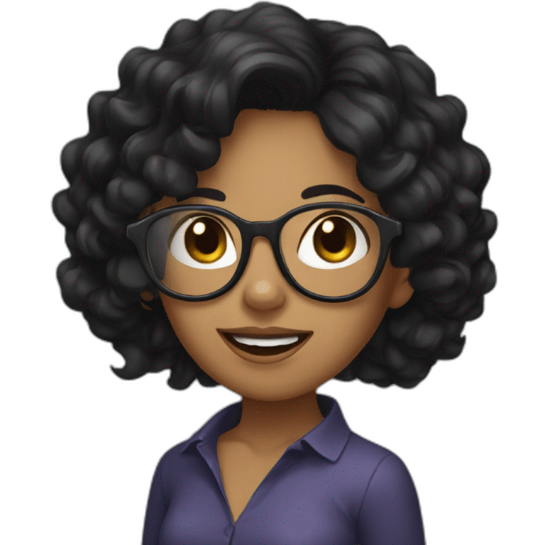 girl with black wavy hair and glasses emoji