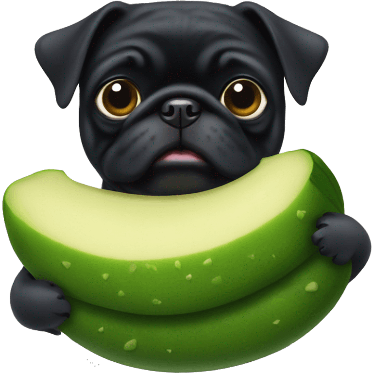 Black pug with a pickle emoji