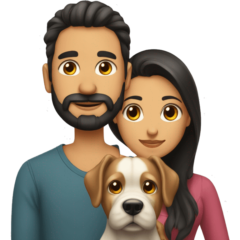 Pareja hombre barba y mujer pelo largo con perro negro  emoji