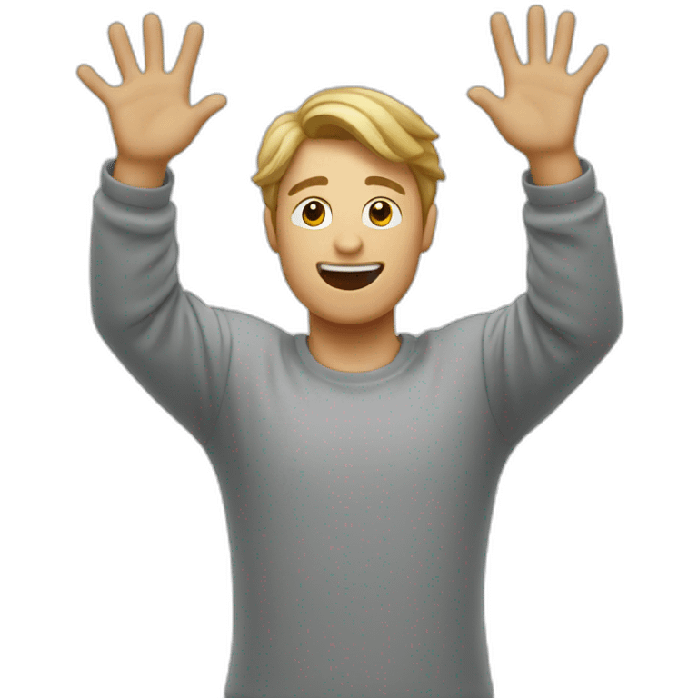 Blind man raising hands up and showing underarm emoji