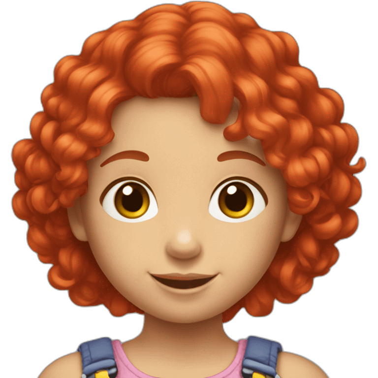 cheerful little girl with red hair and a doll emoji