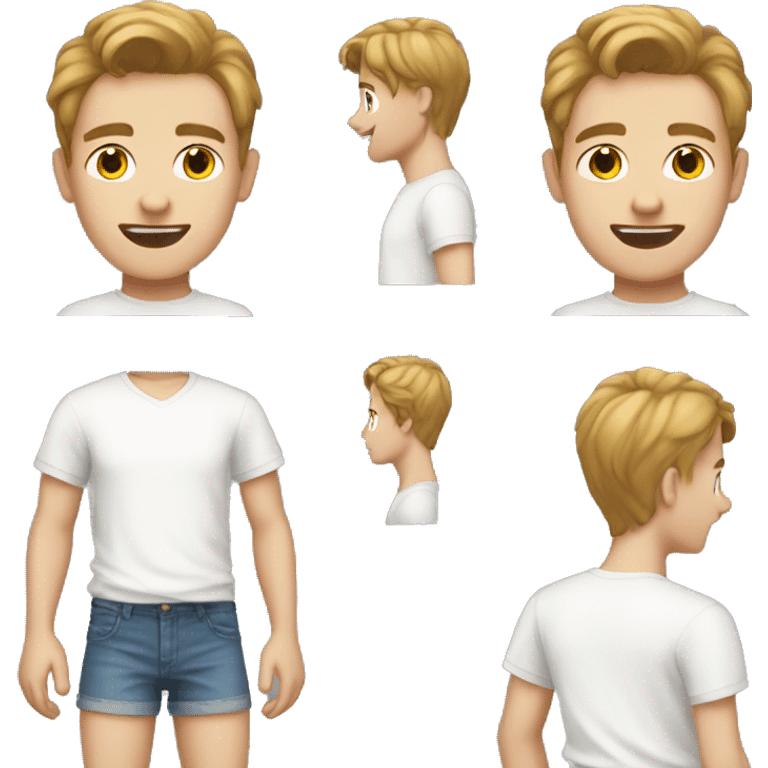 White Teen boy with jorts and white shirt wawing  emoji