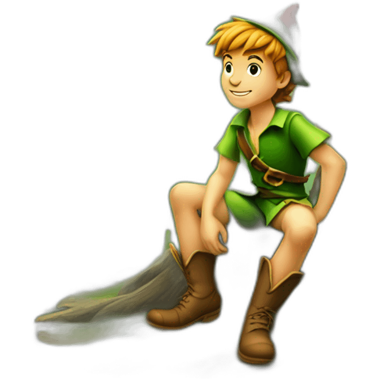 Peter Pan with his hat sitting on tree stump emoji