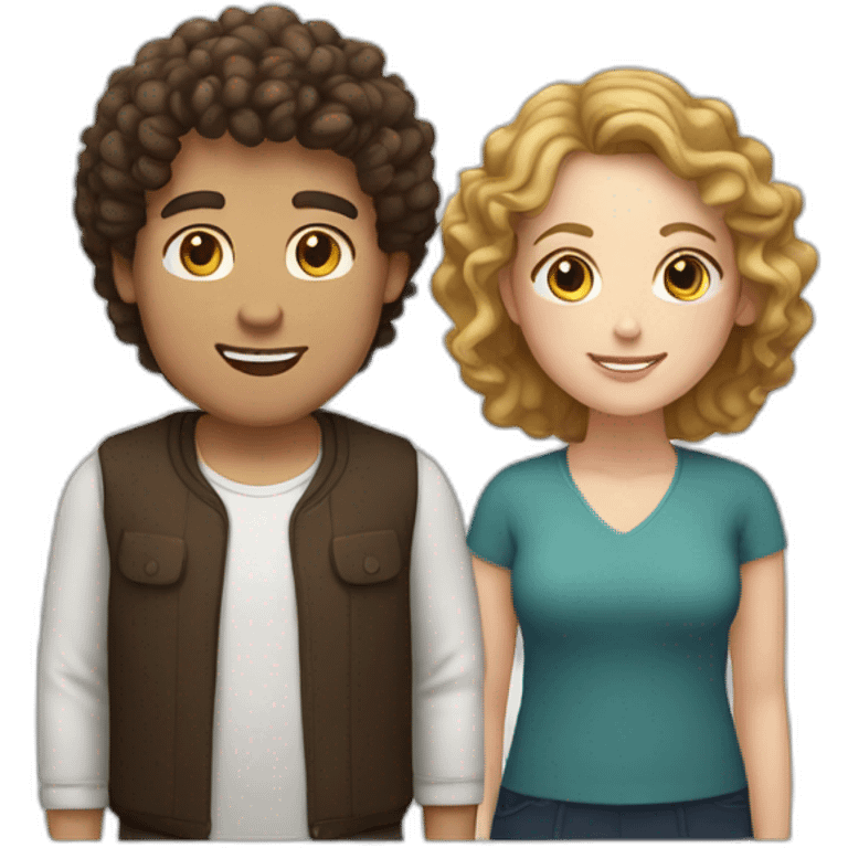 Couple, white man with dark brown curly hair and chubby white woman with light brown curly hair emoji