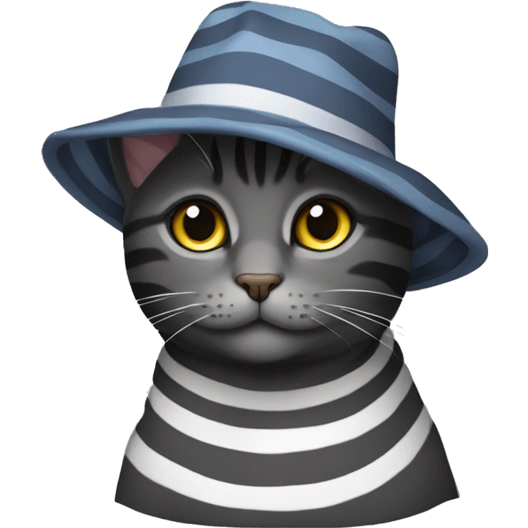 dark grey cat with stripes and a hat that says MIA on the hat emoji