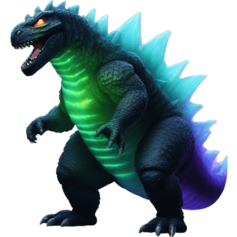 Dark iridescent godzilla glowing emoji