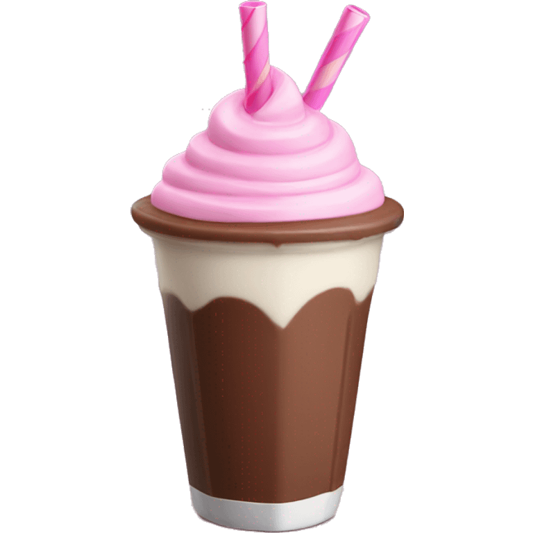 Chocolate milkshake with a pink straw emoji