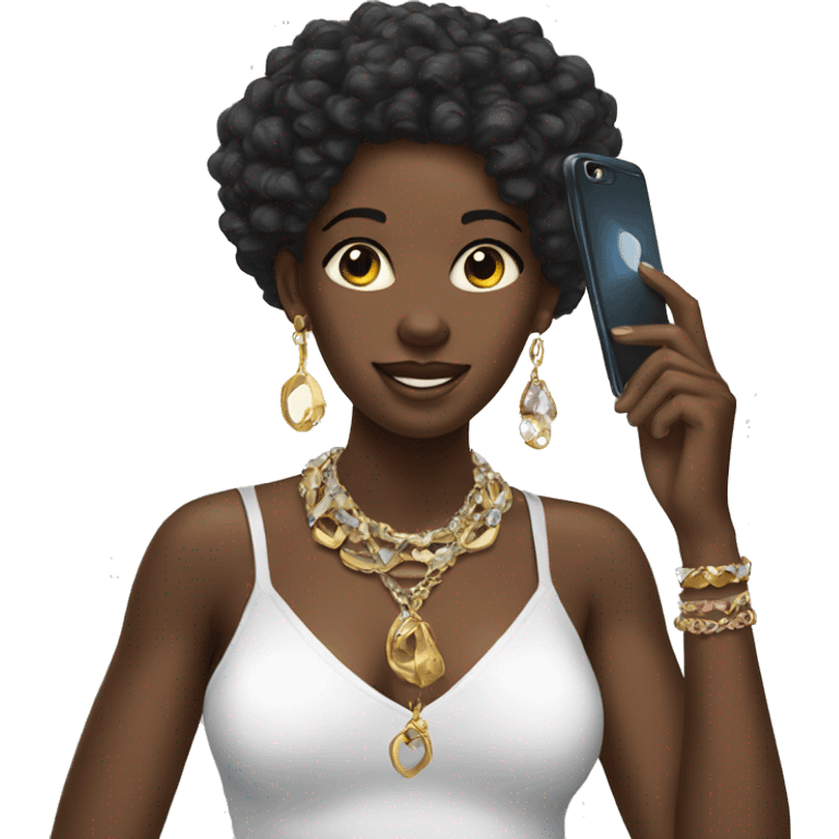 Black girl with phone and jewelry emoji