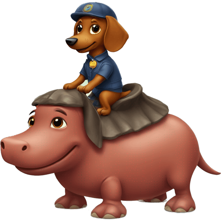 Red dachshund riding hippo emoji