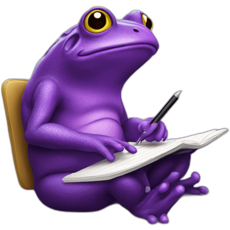 A purple frog taking notes emoji