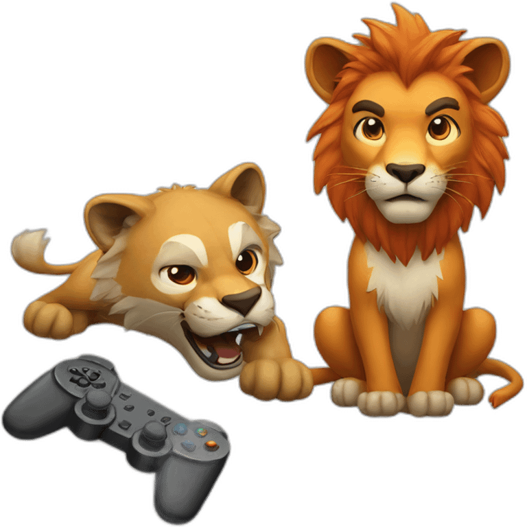 Lion and fox playing video games emoji