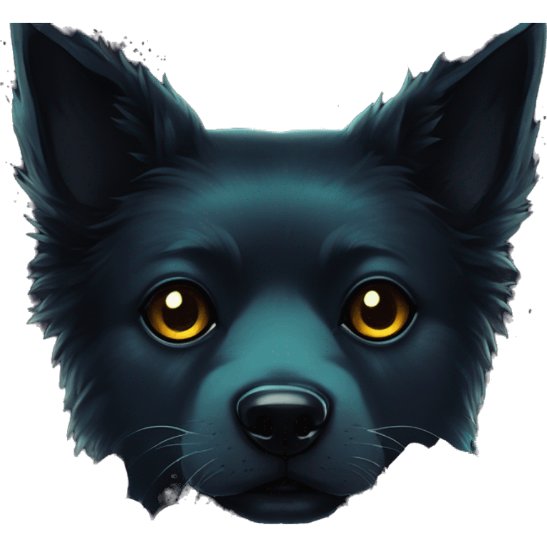 Black iridescent fluffy dog fox head zombie skull skeleton gold mechanical nebula galaxy stars colorful flowers fairy lights vintage emoji