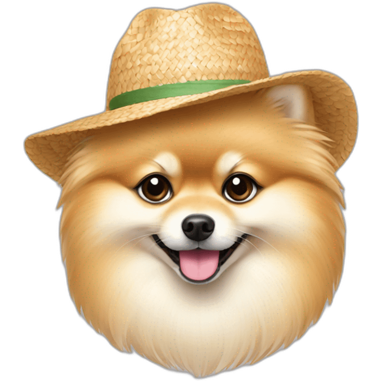 light cream pomeranian wearing a straw hat emoji