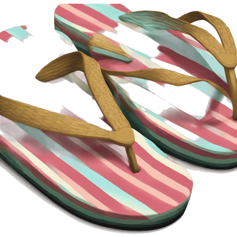 Realistic pair of striped summer flip flops isolated. emoji