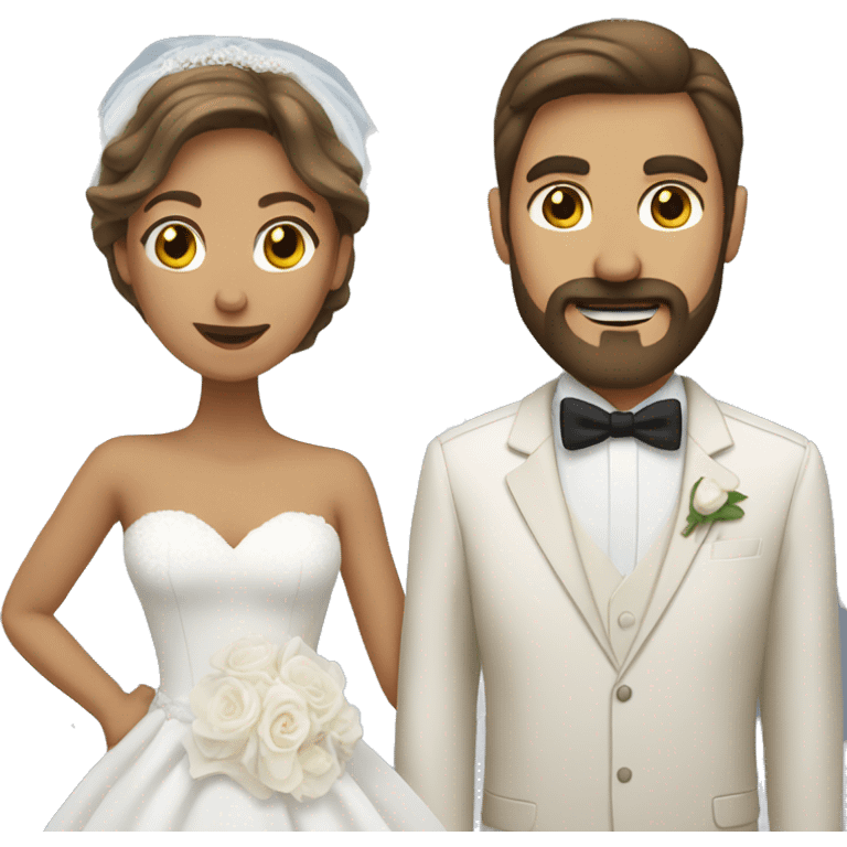 Tan woman bride and white husband with brown hair, beard, and mustache  emoji