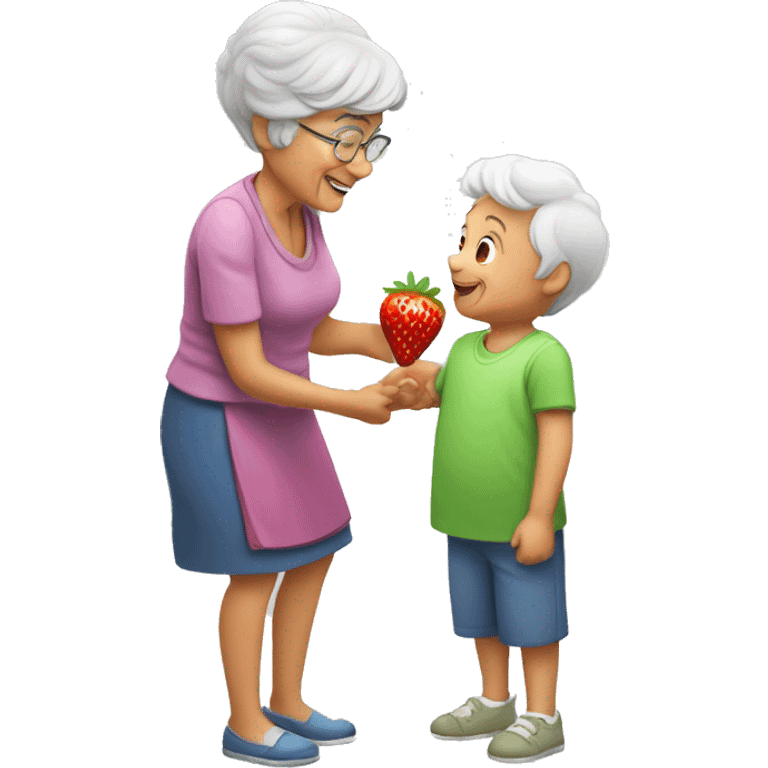 grandma giving a strawberry to kid emoji