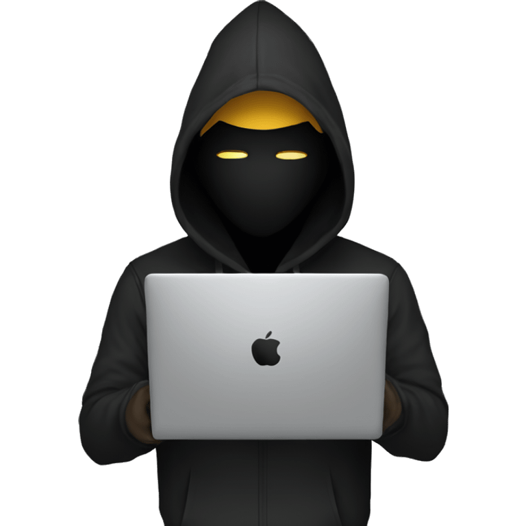 anonymous with laptop with black hoodie and having a mask  emoji