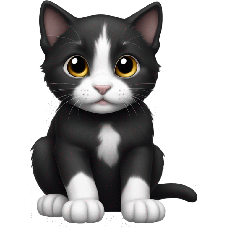 cute black kitten with white paws and white belly and white nose emoji