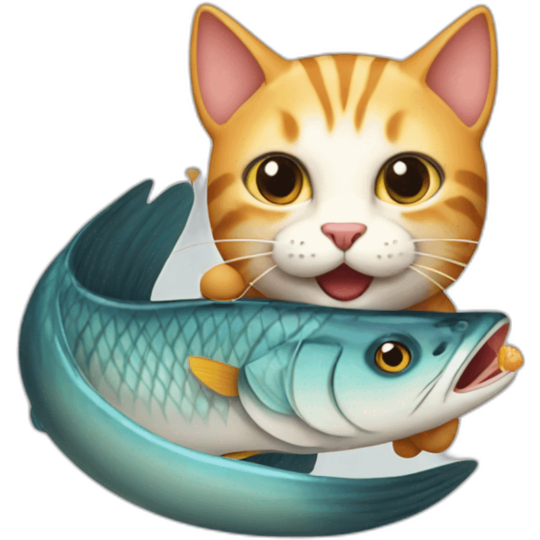 cat eats fish emoji