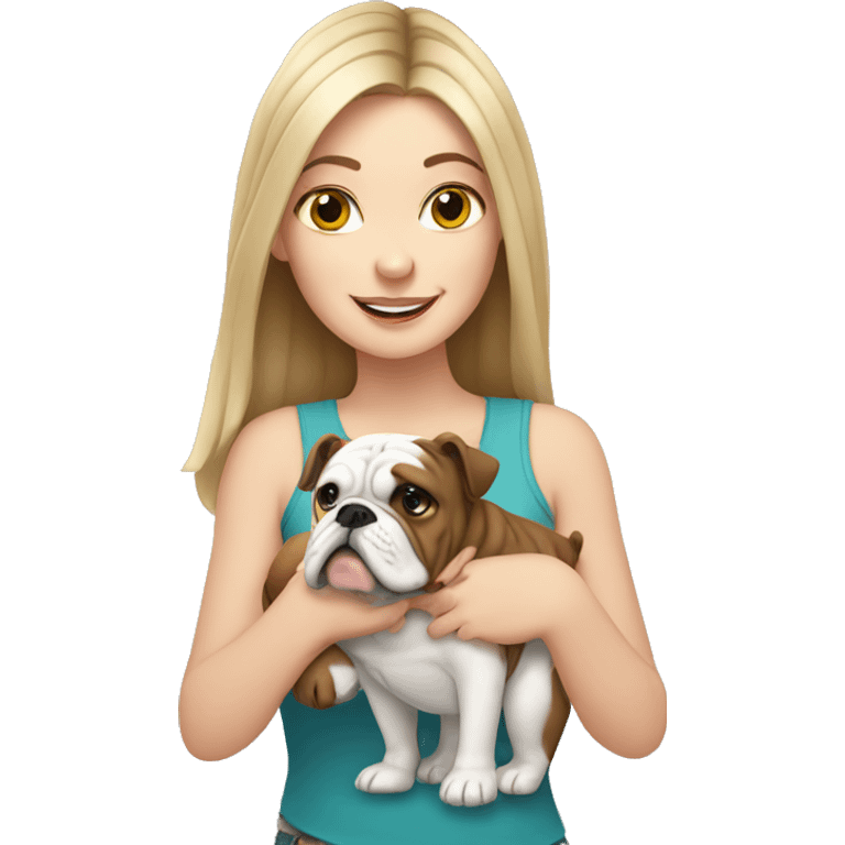 White girl holding English bulldog emoji