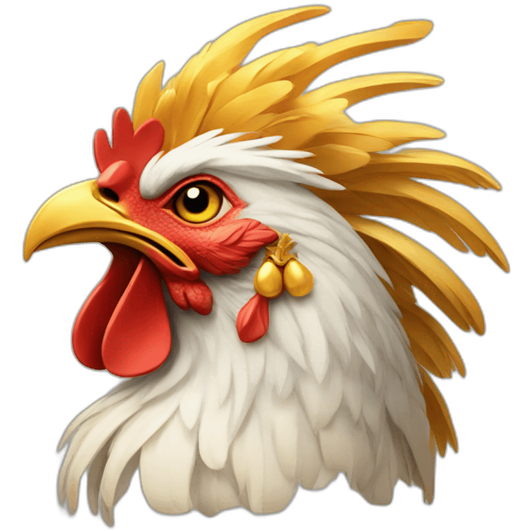 proud and howling golden phoenix rooster with a crown on its head emoji