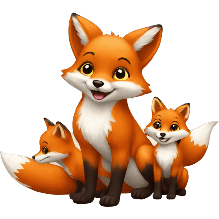 little fox playing with 3 little kids emoji