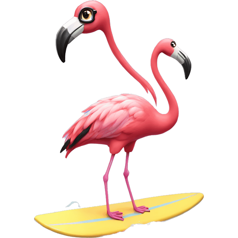 flamingo wearing glasses while surfing emoji