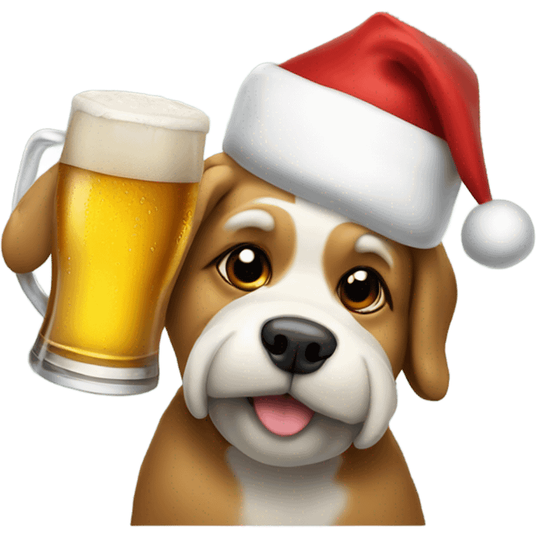 Dog with Santa hat and beer emoji