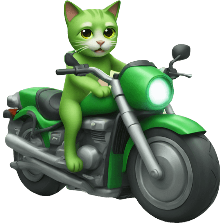 Green cat riding green motorcycle  emoji