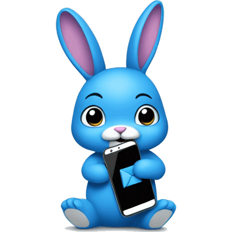 a blue bunny holding a smartphone  emoji