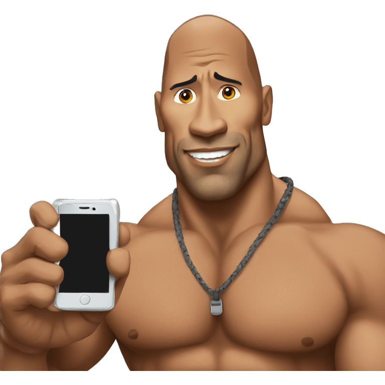 the rock with a mobile phone emoji