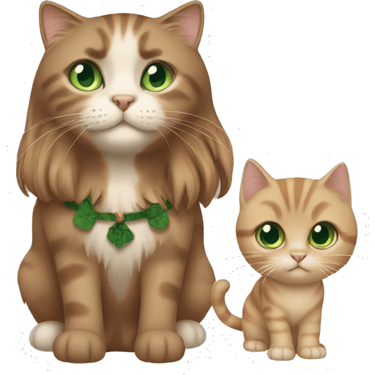 Girl with long hair, brown eyes and a Scottish straight cat with green eyes emoji