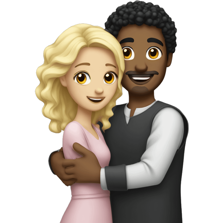 Arab Man black curly hair hugging blonde girl  emoji