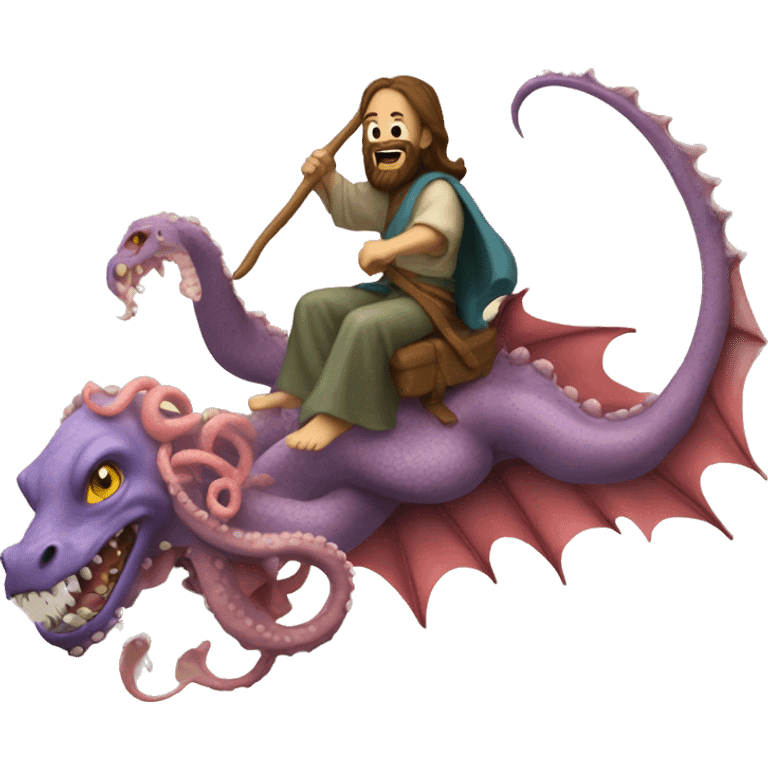 Jesus riding dragon fighting an octopus  emoji