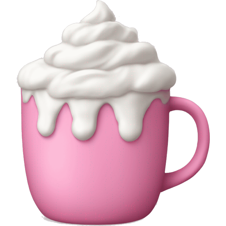 Hot cocoa in pink mug with whipped cream emoji