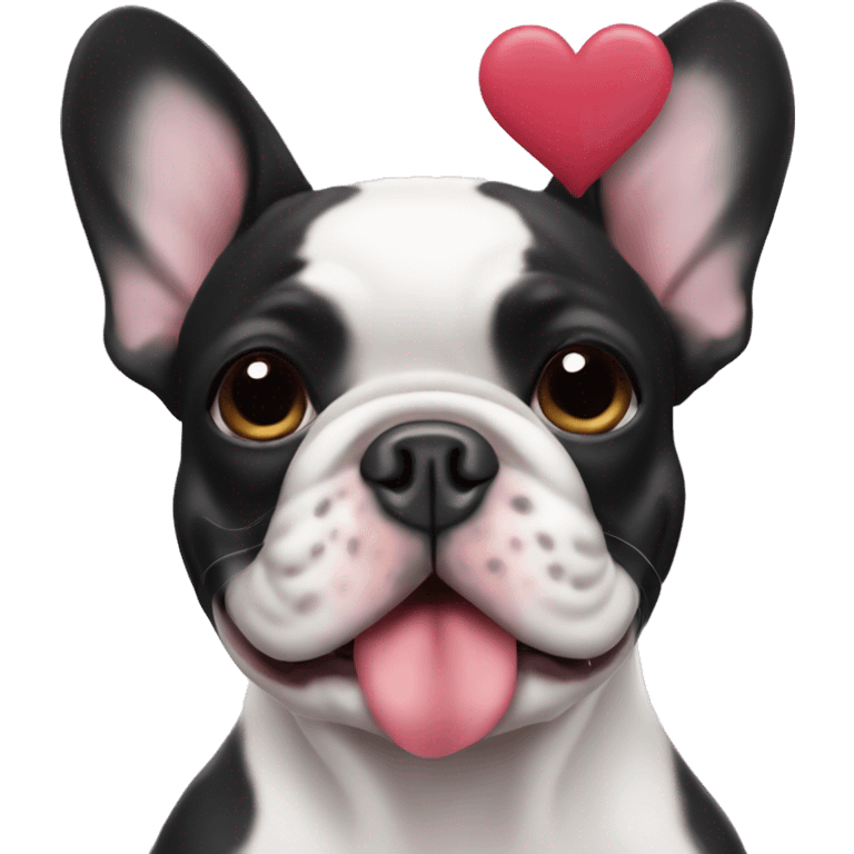 black and white french bulldog with hearts  emoji