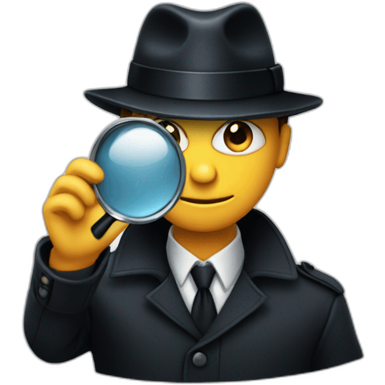 mesteryous detective in a dark suite and black hat holding a magnifying glass emoji