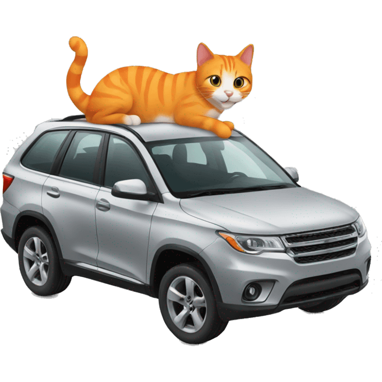 Grey car and orange cat smiling emoji