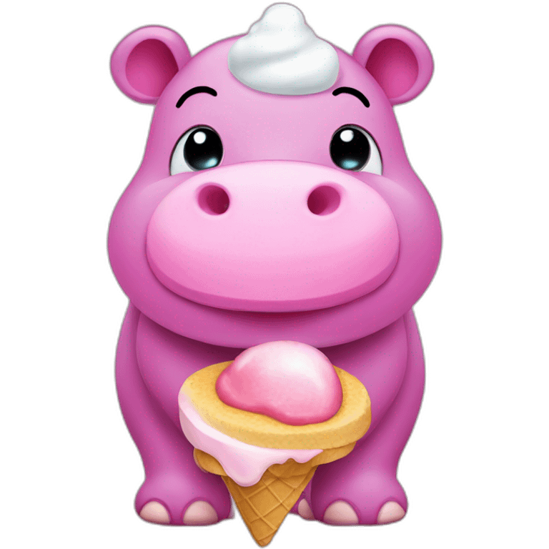 cute pink hippo with icecream emoji