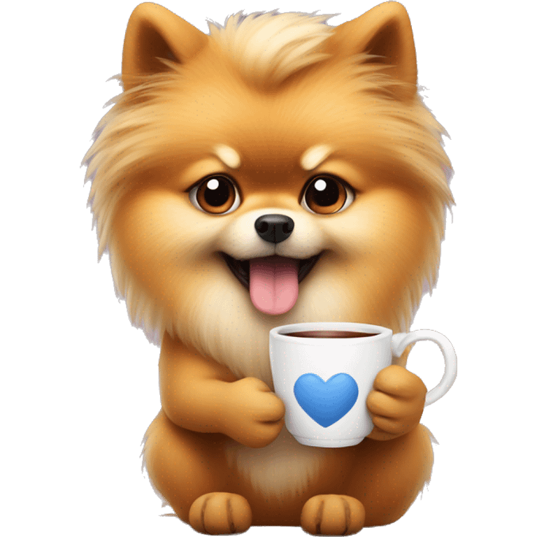 angry pomeranian holding a cup of tea i his paw emoji