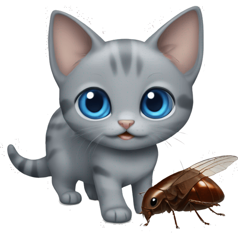 blue eyes grey kitten and cockroach friends emoji