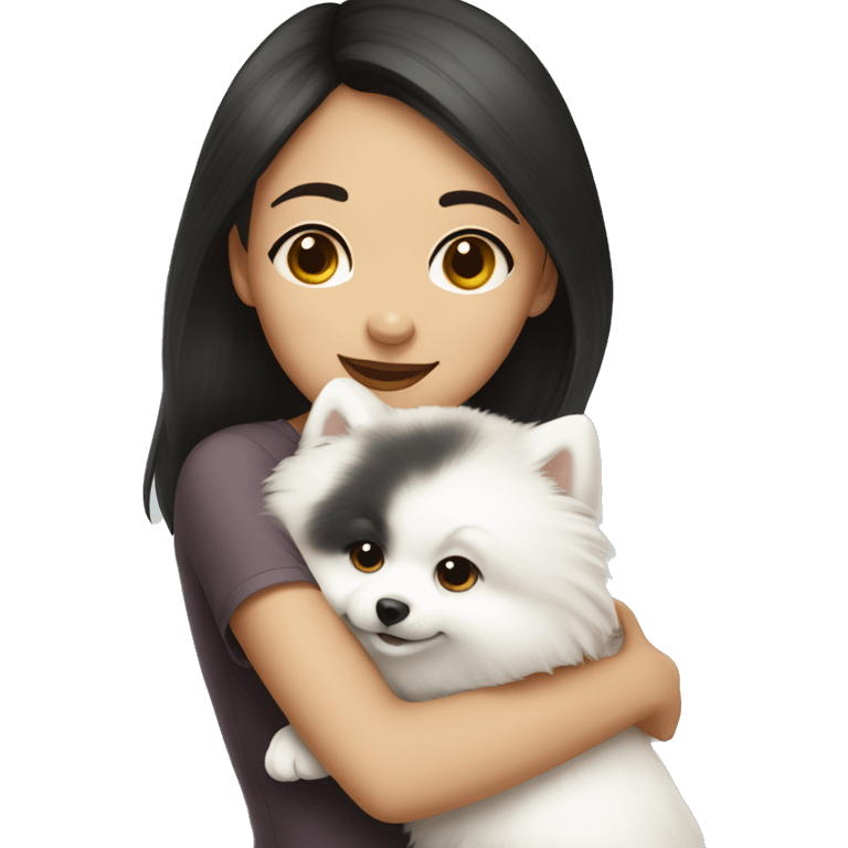 Chinese girl hugging white pomeranian emoji