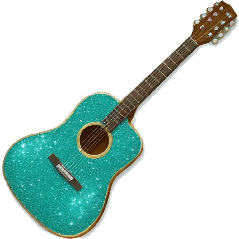 Realistic turquoise acoustic guitar with sparkly shiny glitter and diamonds on it. emoji