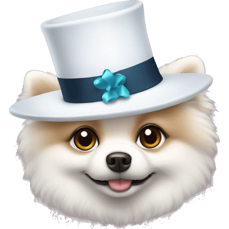 A white pomeranian in a New Year's hat emoji