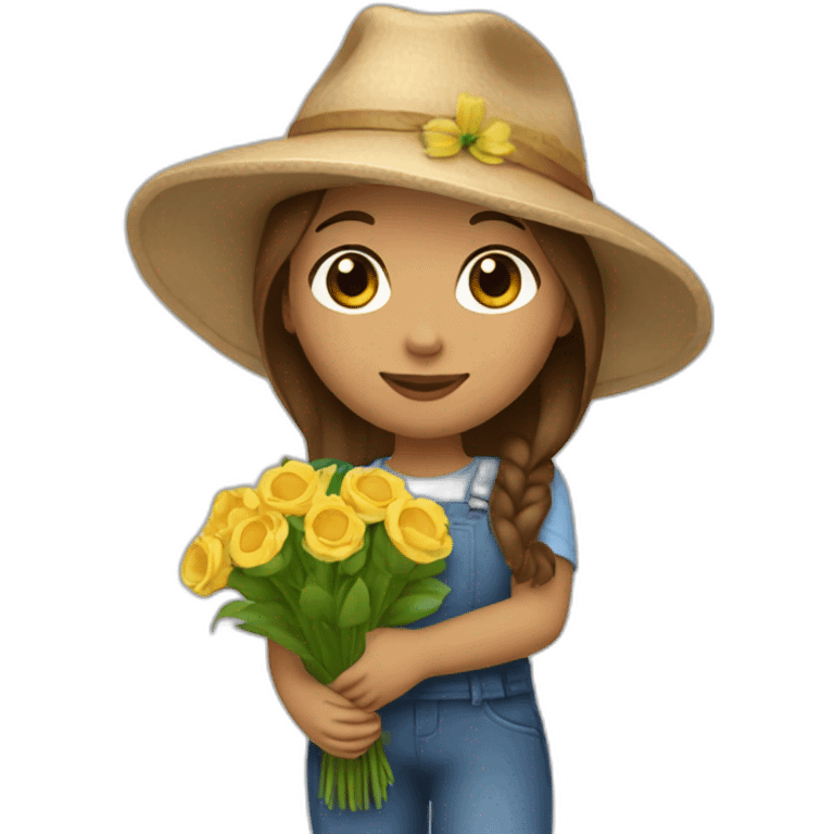 цршеу skin, Girl with a hat, brown hair straight to the shoulders, holding a bouquet of flowers emoji