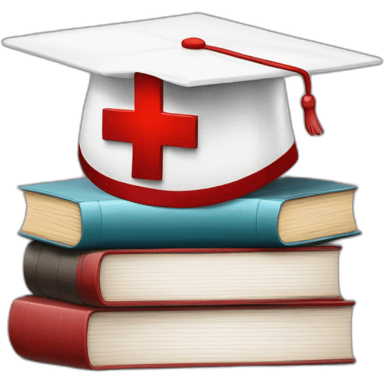 White Student cap with red medical cross On a stack of books emoji