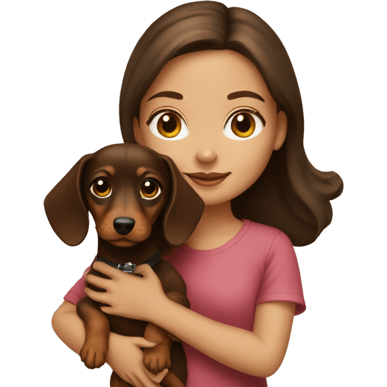 Brunette girl with dachshund puppy emoji