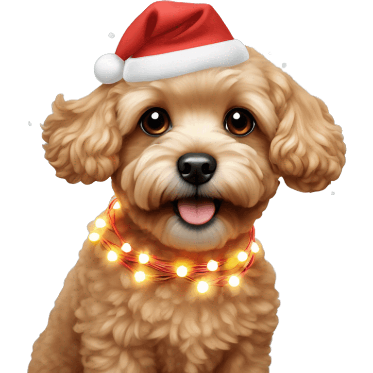 Red maltipoo with Christmas lights decorated around its neck emoji