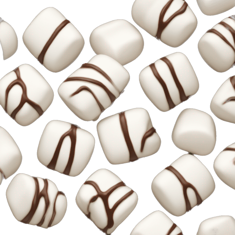 small pile of isolated realistic white marshmallows with chocolate drizzled on  top of them. emoji